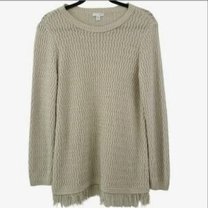 J. Jill lightweight long sweater with fringe neutral beige medium petite